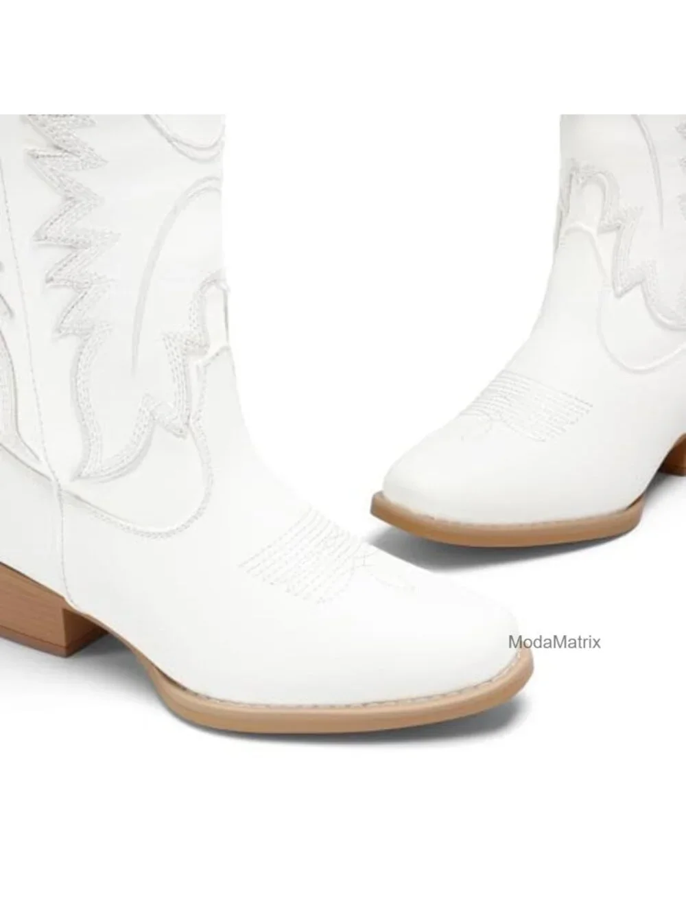 Faux Leather Western Cowboy Boots Mid-Calf Pull-On Block Heel Women_5
